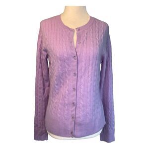 Geneva Cashmere Cable Knit Cardigan Sweater Lilac Purple Long Sleeve Button Up M